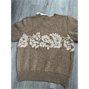 Daniel Rainn Alina Floral Short Sleeve Sweater, Brown, Medium